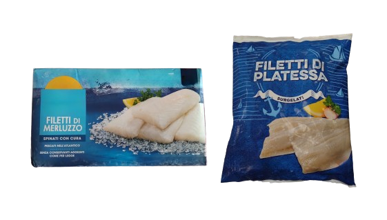 Cuori e filetti di merluzzo, nasello e platessa