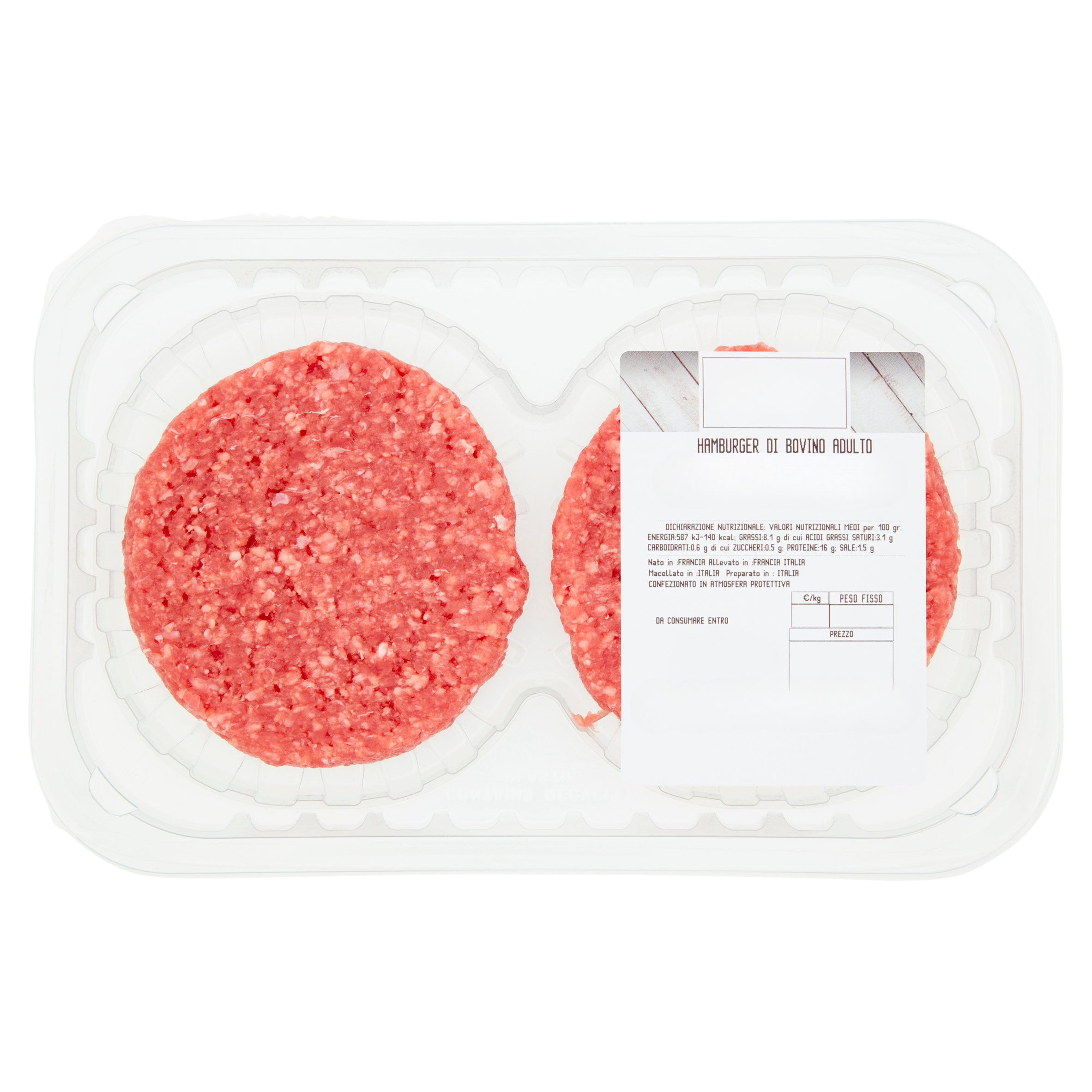 Hamburger di manzo, freschi